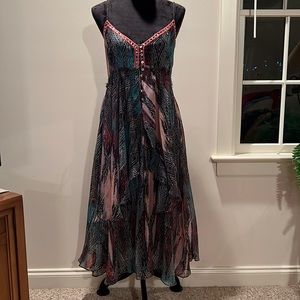 Free People multicolored empire waist bohemian dress with layered sheer fabric